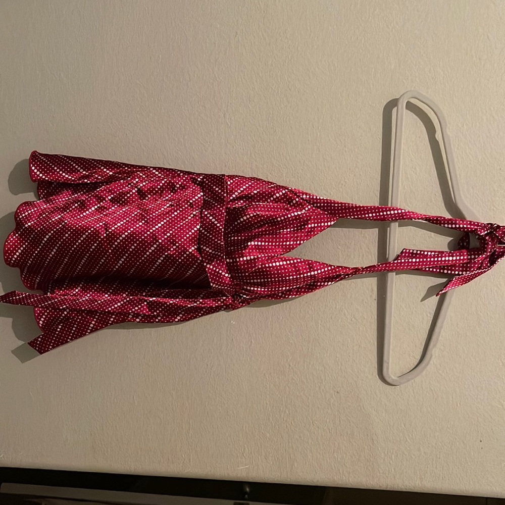 Studio Y satin burgundy v neck flare halter blouse with tie